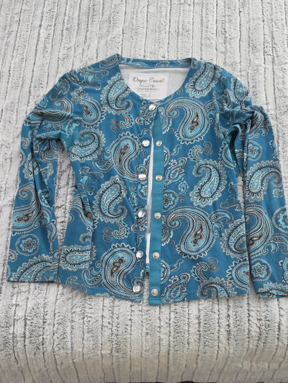 Onque Casuals Teal Paisley Button-Front Jacket